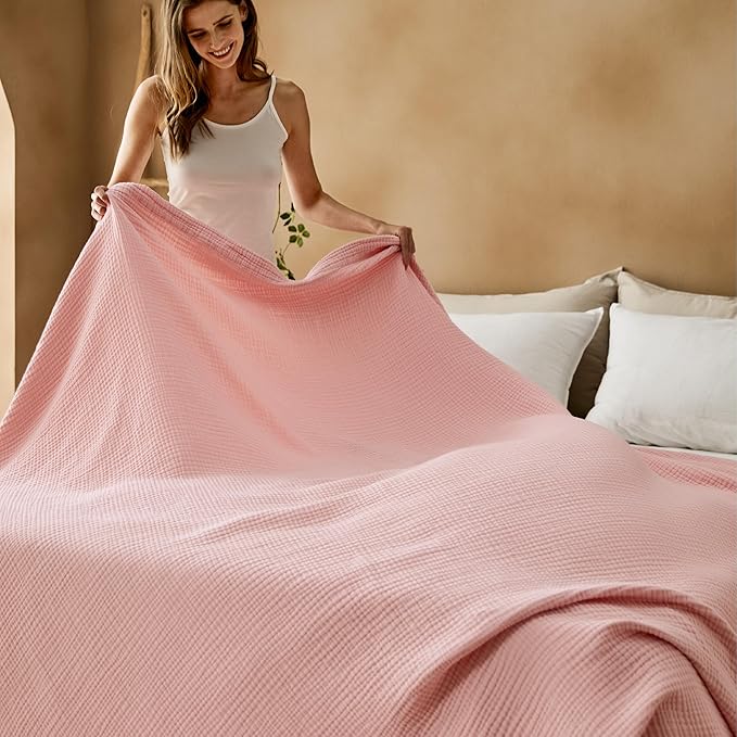 Bedsure 100% Cotton Muslin Blanket Queen Size - Image 8