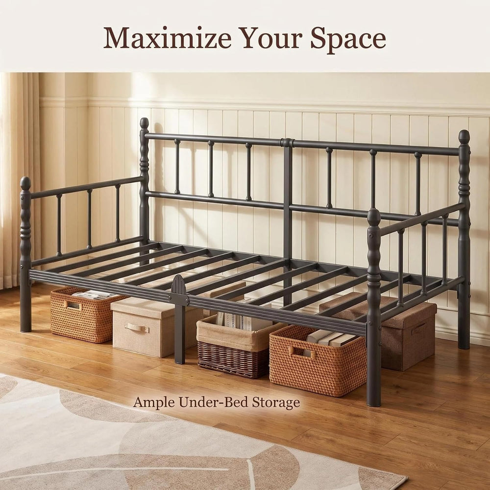 12 Inch Twin Metal Daybed Frame with Classic Headboard
