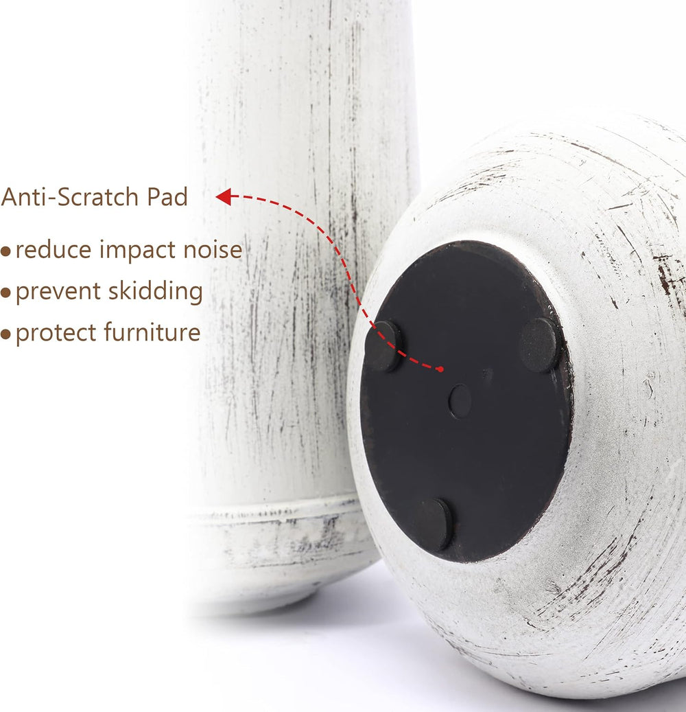LuxenHöme Tall Floor Vase,Set of 2,Distressed Off White and Brown Rustic Meta...