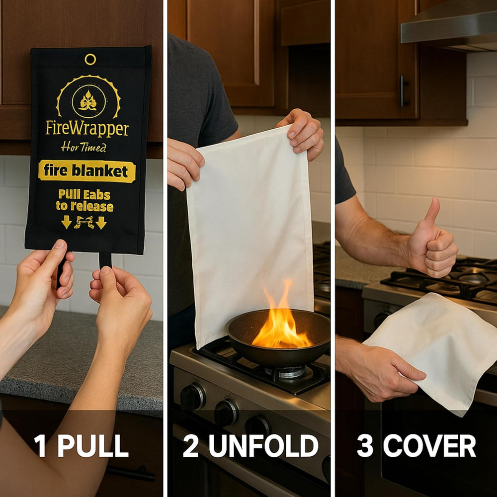HerTime2 FireWrapper Emergency Fire Blanket 2-Pack – 900°C Flame Resistant, R...