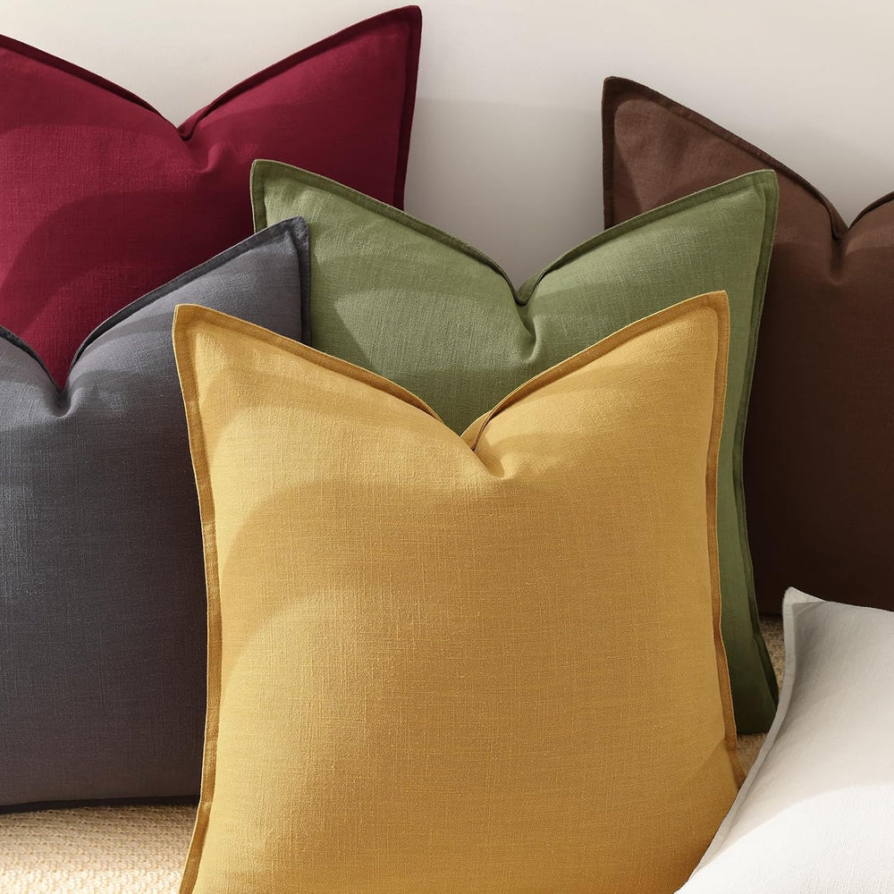 decorUhome Fall Olive Green Linen Throw Pillow Covers 20x20 Set of 2