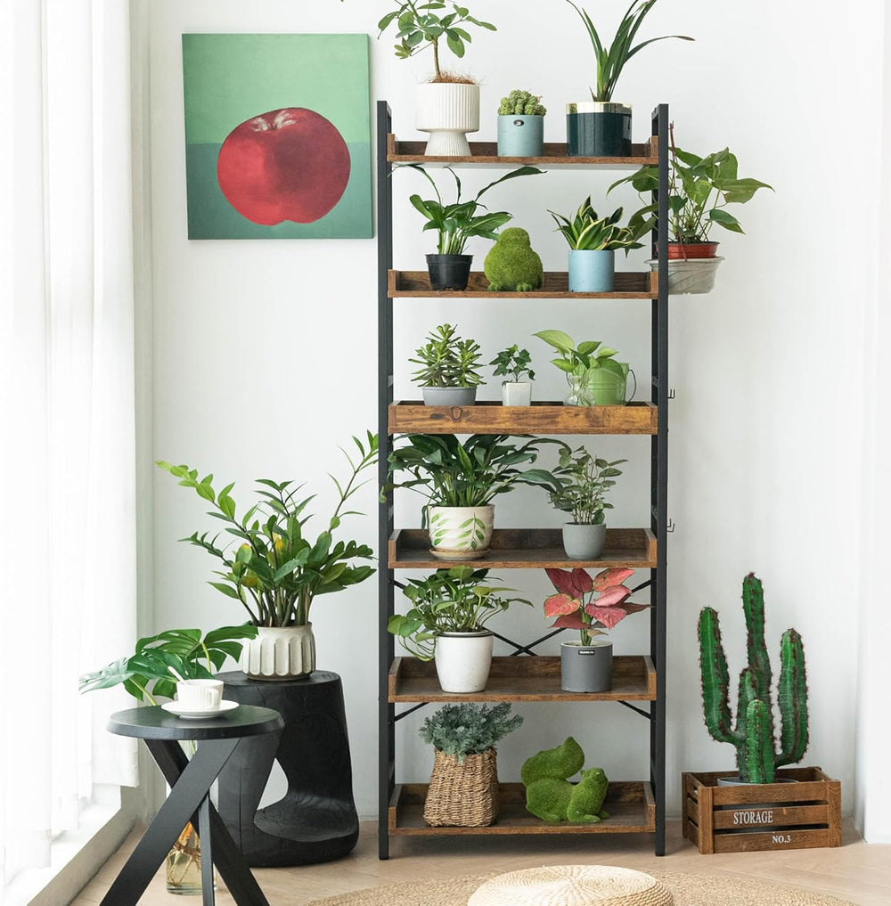 HCHQHS Adjustable 6 Tier Open Bookcase, Rustic Farmhouse Book Shelves, Indust...