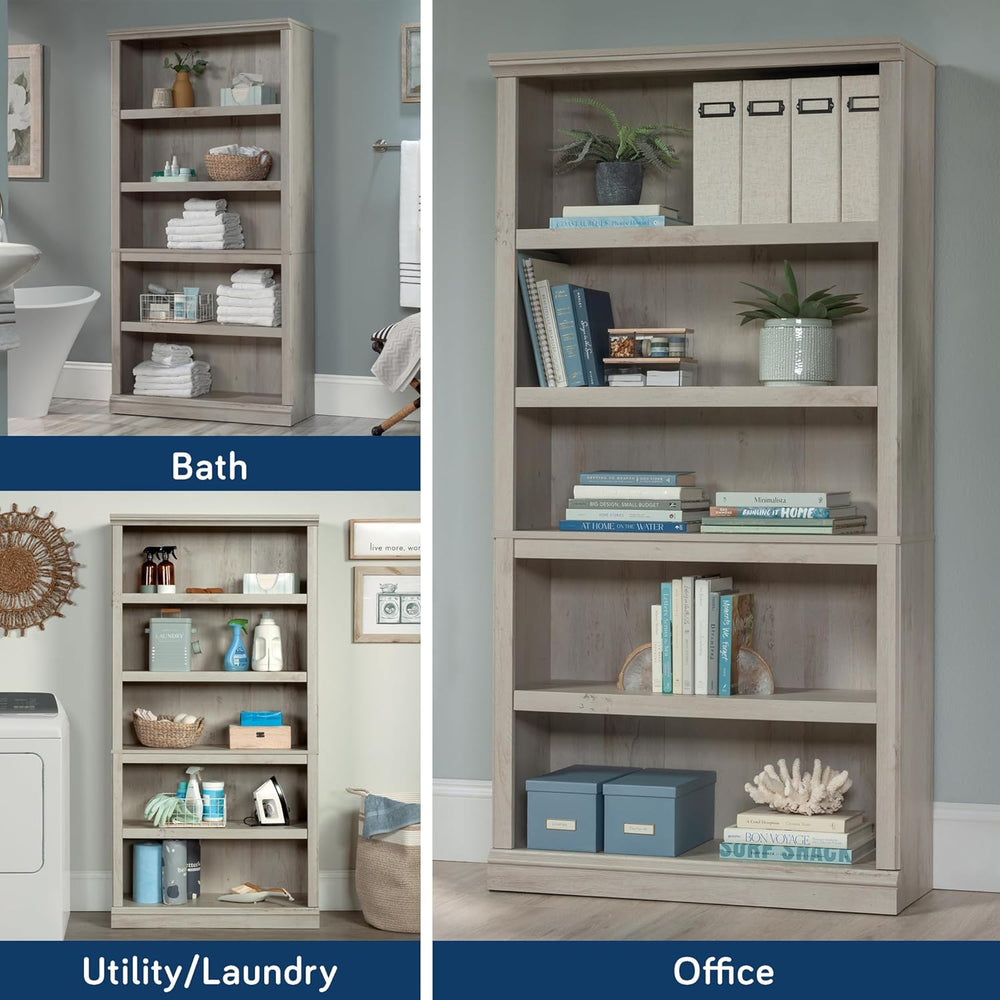 Sauder 5 Tier Book Shelf Wooden Bookcase Multipurpose Bookshelf for Home Offi...