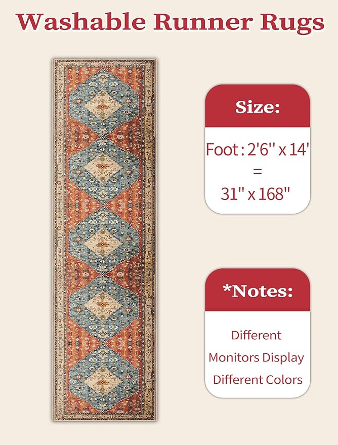 SERISSA Runner Rug for Hallways, Extra Long Boho Rug Ultra Soft Vintage Tribal - Image 3