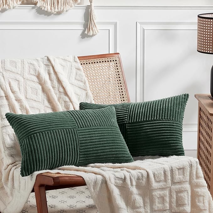 Fancy Homi Set of 2 Dark Green Lumbar Decorative Throw Pillow Covers 16x28 Inch by Fancy+Homi
