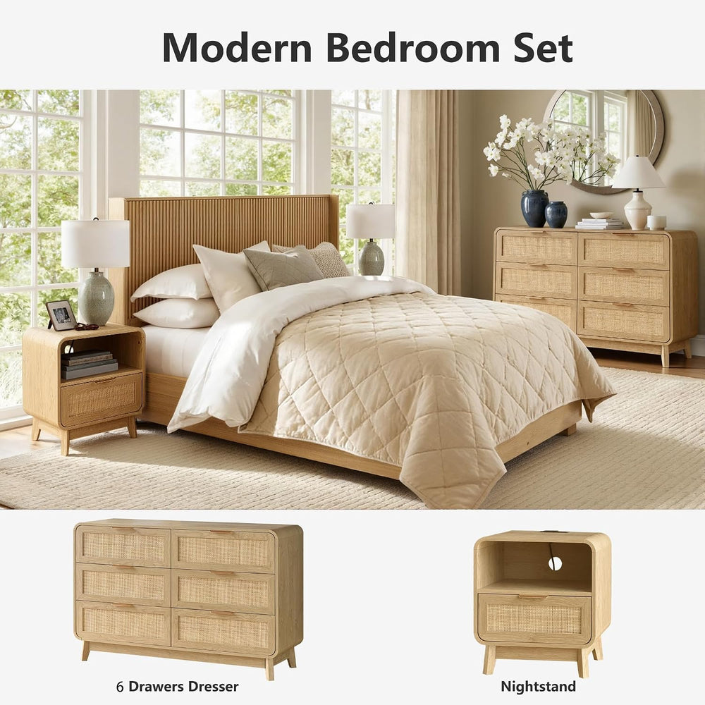Dresser and Nightstand Sets, 3 Piece Bedroom Set, Oak