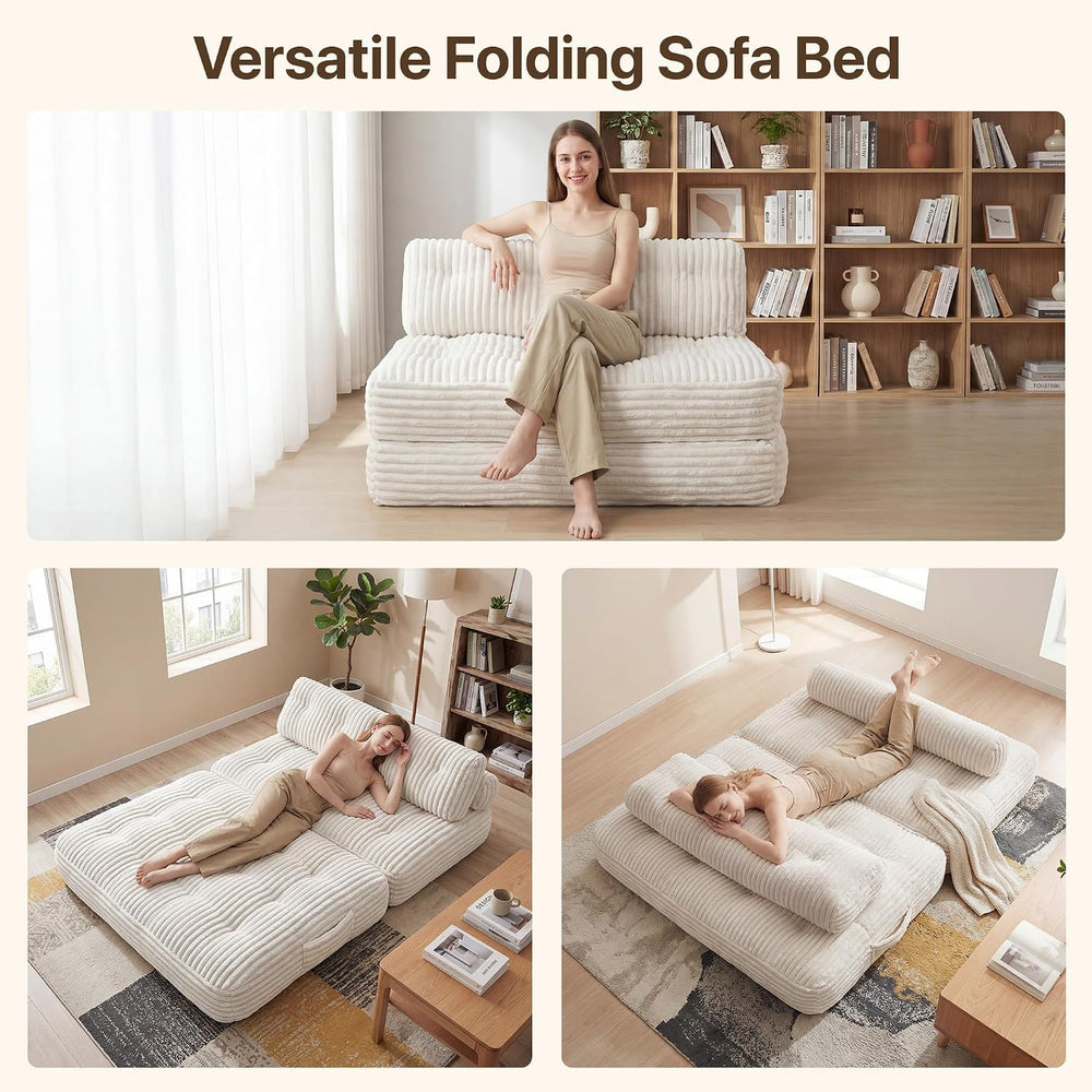 Claiks Boneless Chair Folding Sofa Bed, Sleeper Chair, Beige, Double