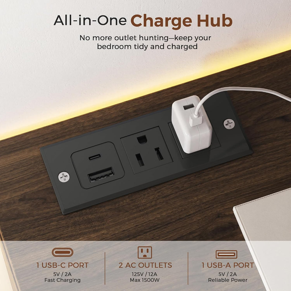 6 Drawer Dresser with LED Lights and Charging Station, Modern Brown Dresser
