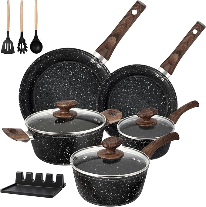 M MELENTA Pots and Pans Set Non Stick, Non-toxic Induction Cookware Kitchen by MMELENTA