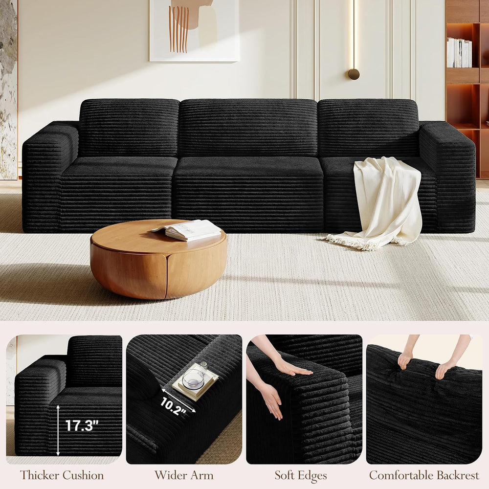 Vesgantti 119" Modular Sectional Sofa, Corduroy Cloud Couch with Deep Se...