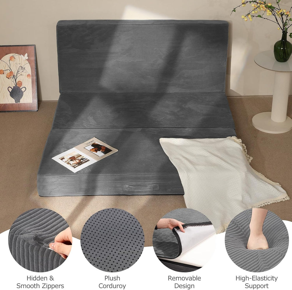 6-Inch Tri-Folding Mattress Full Size - Foldable Futon Sofa Bed with Removabl...