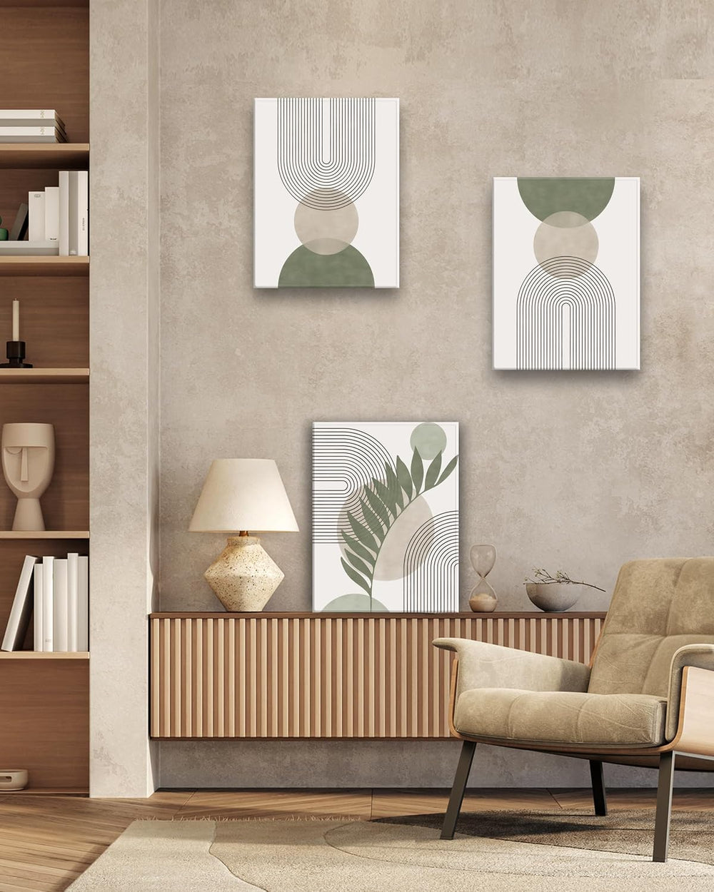 30x40CM Sage Green Boho Wall Art,Framed Canvas Bathroom Wall Art Pictures, Mi...