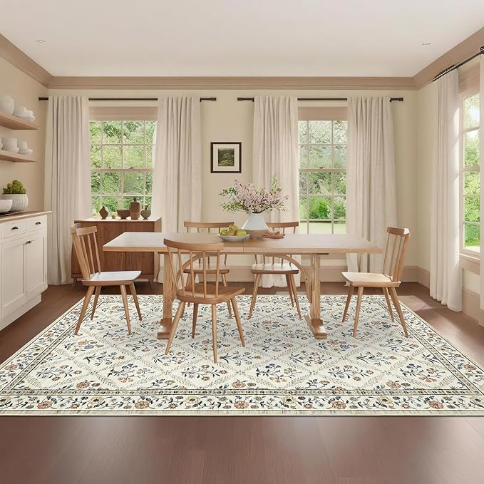 6x9 Machine Washable Area Rugs for Living Room Floral Stain Resistant Soft - Image 3
