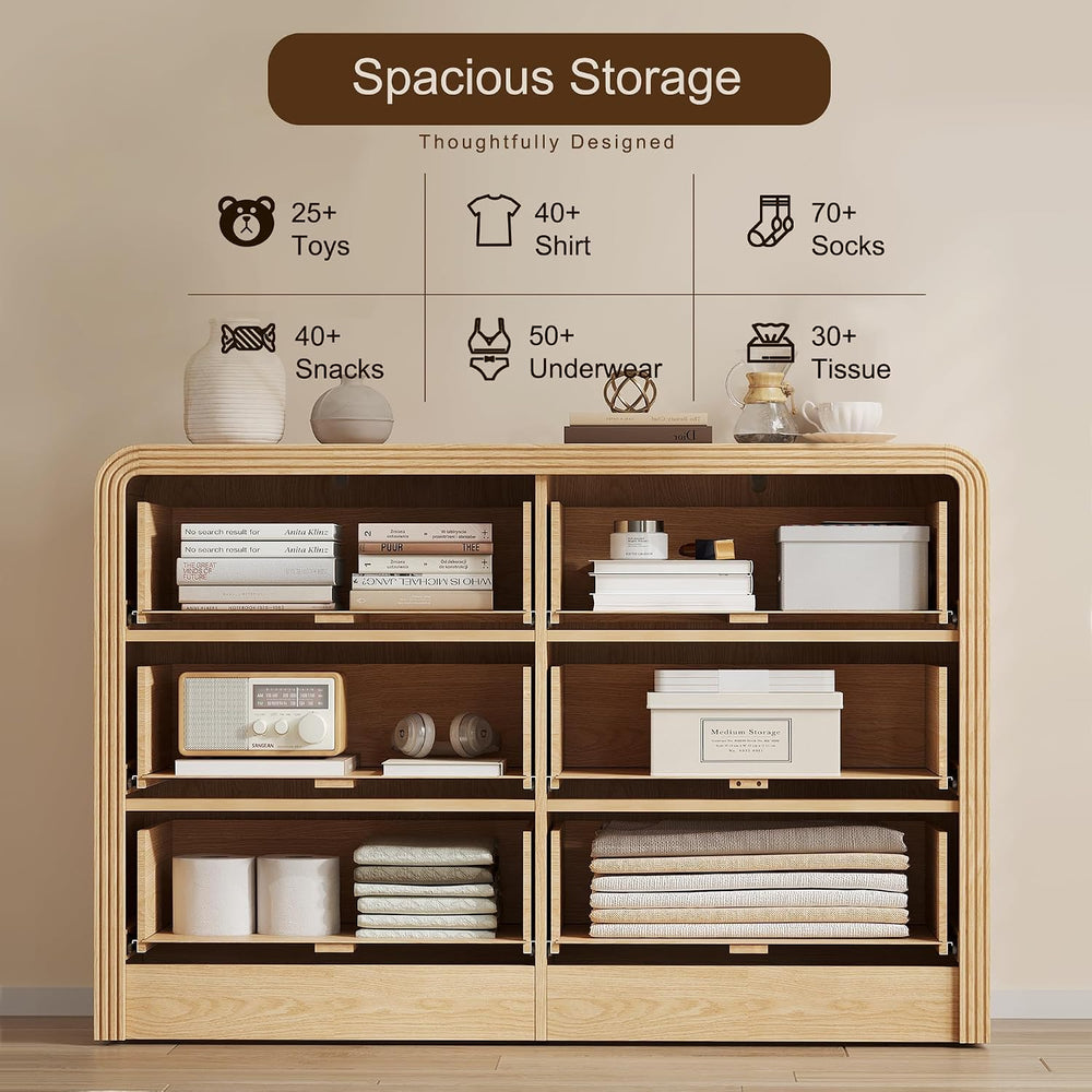 Decofy 47" W Fluted 6-Drawer Dresser for Bedroom, Natural Oak