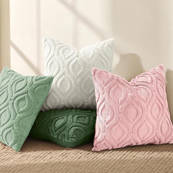 decorUhome Throw Pillow Covers 24x24 Inch Set of 2, Soft Plush Faux WoolSage - Image 5