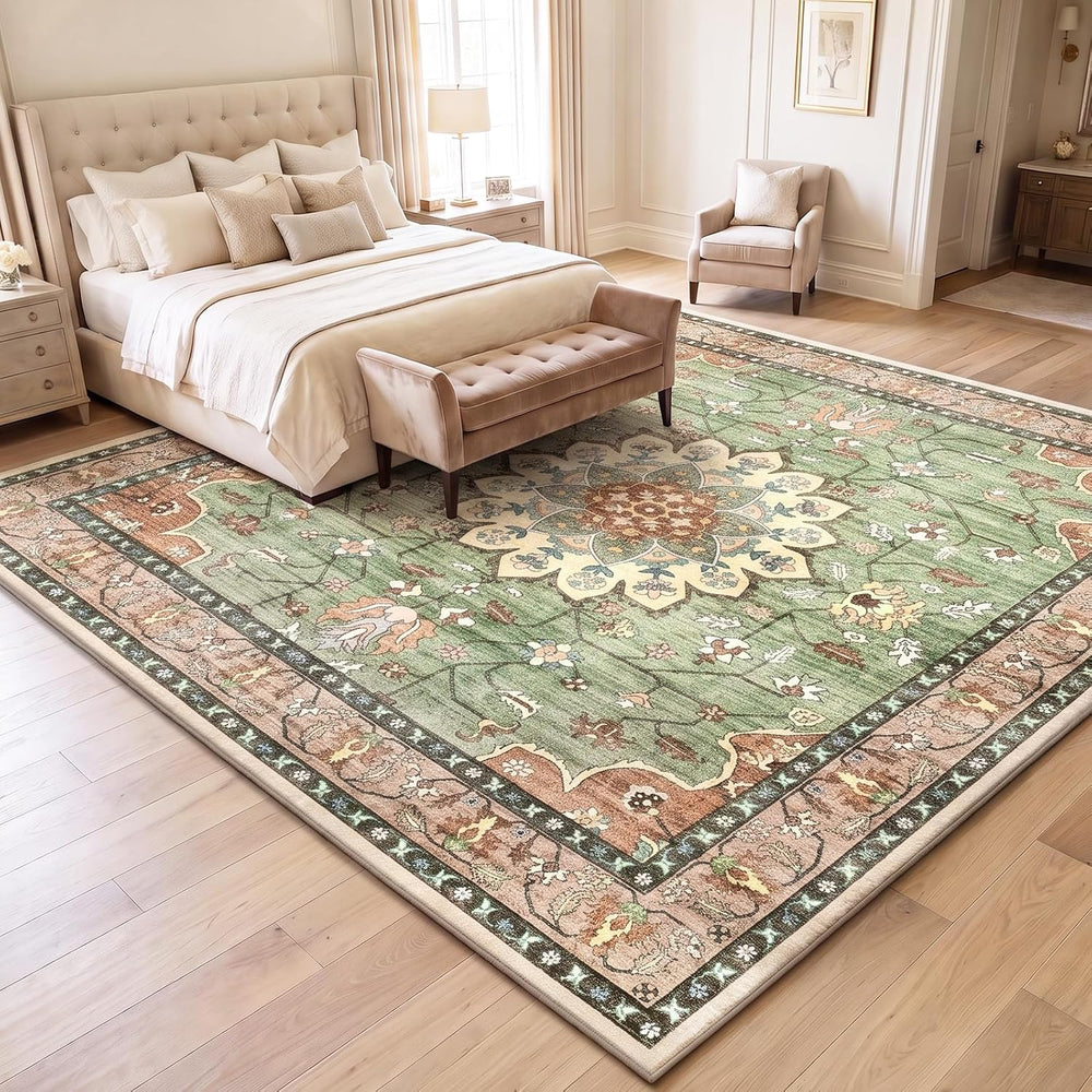 8x10 Washable Area Rug, Large Vintage Distressed Medallion Rugs