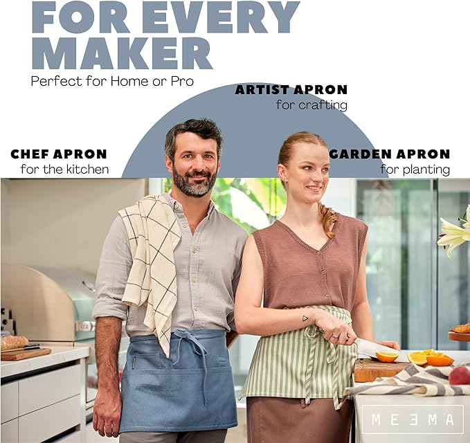 MEEMA Chef Waist Apron Cotton Fabric |Washable & Breathable Waitress & Server - Image 3