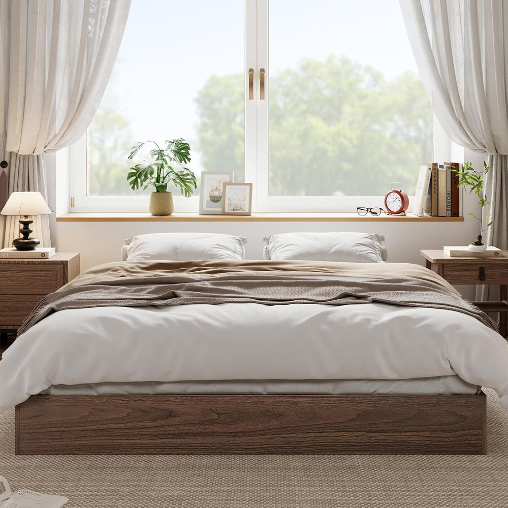 Queen Bed Frame, Wood Platform Bed with Sturdy Wooden Slats