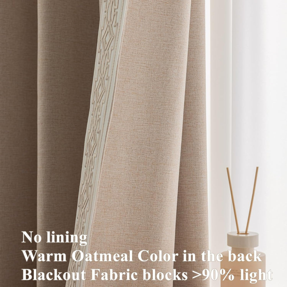 VisionaryHomeDesign Blackout Pinch Pleat Curtains with Embroidery Trim -Soft ...