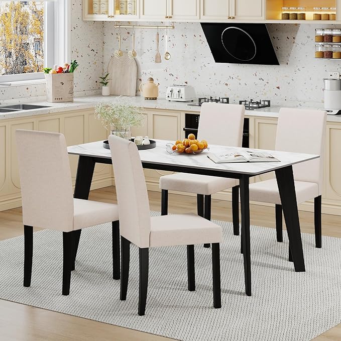 Giantex Upholstered Dining Chair Set of 2, Mid Century Modern Fabric Kitchen ...
