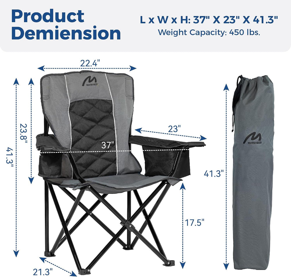 Oversized Padded Camping Chair, Heavy Duty Steel Frame, 450 lb Capacity, Fold...