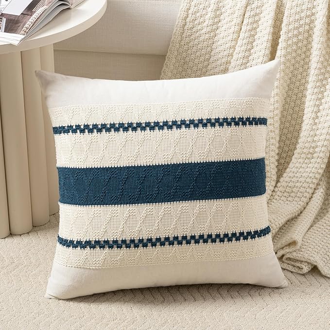 Fancy Homi Set of 1 Boho Teal Decorative Throw Pillow Cover 18x18 Inch by Fancy+Homi