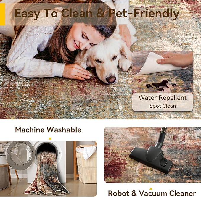 Washable Area Rugs 7'x9' Non-Slip Modern Abstract Soft - Image 5