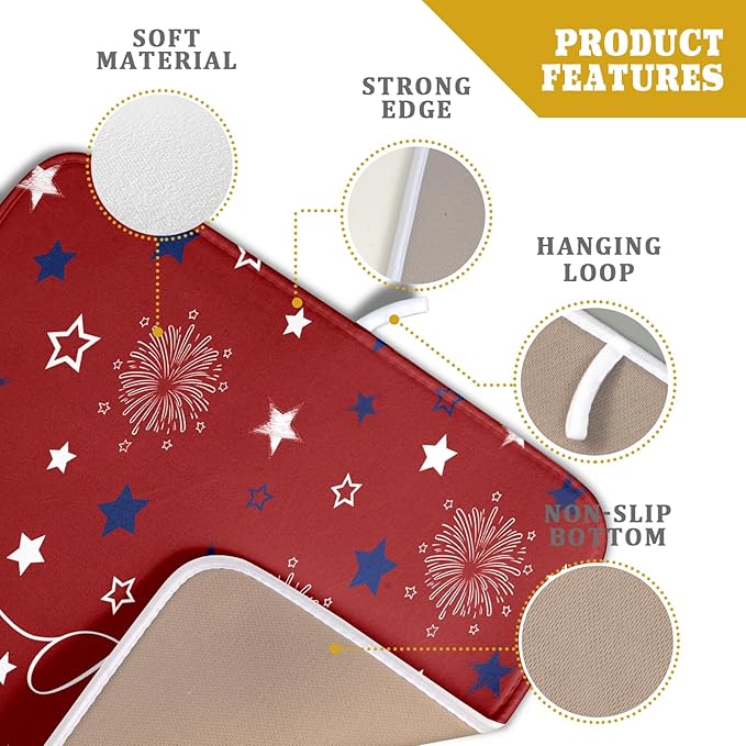 Giwawa 4th of July Dish Drying Mat 16"x18" Patriotic Usa Stars America Firework - Image 3