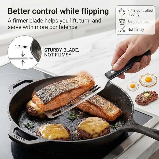 Stainless Steel Fish Spatula, 12.2" Slotted Metal Turner - Image 3