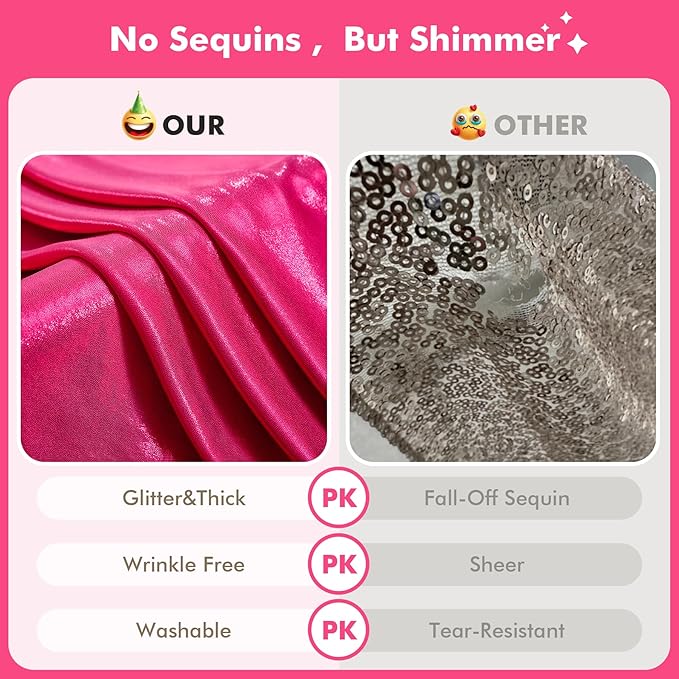 10x10ft Shimmer Hot Pink Sequin Backdrop Curtain for Parties, Thick Wrinkle F...