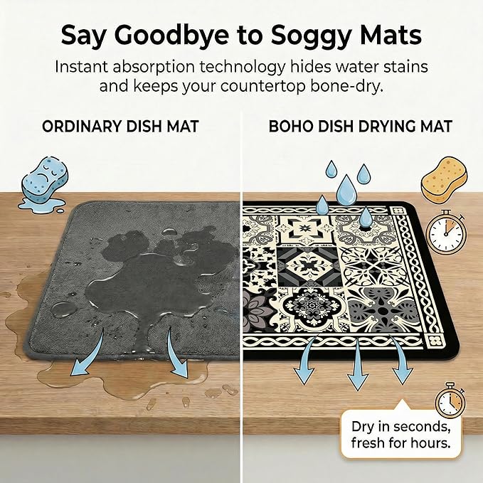 Boho Dish Drying Mat for Kitchen Counter - Image 4