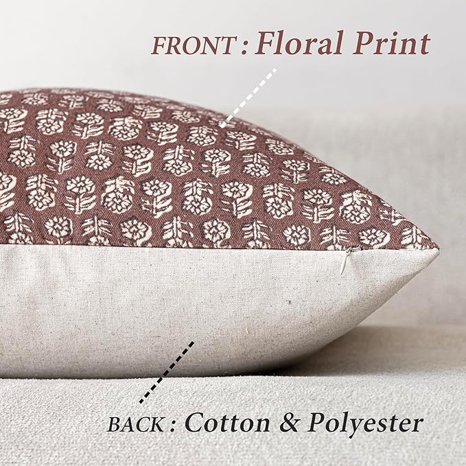 Foindtower Set of 2 Decorative Vintage Floral Print Throw Pillow Covers Neutral - Image 2