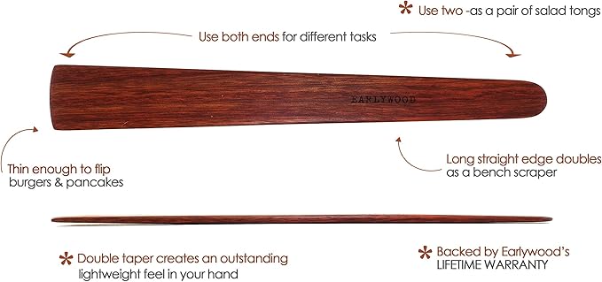 13 in Handmade Kitchen Cooking Utensil, Thin Dark Wood Saute Spatula, turning - Image 2