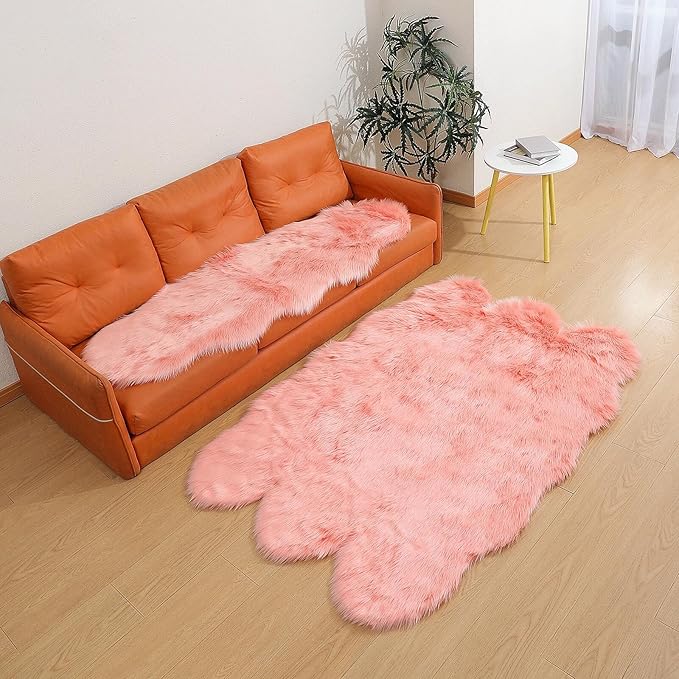linmopm Faux Fur Rug Sheepskin Shag Fluffy Fuzzy Pink 2x6 ft Runner Rugs - Image 7
