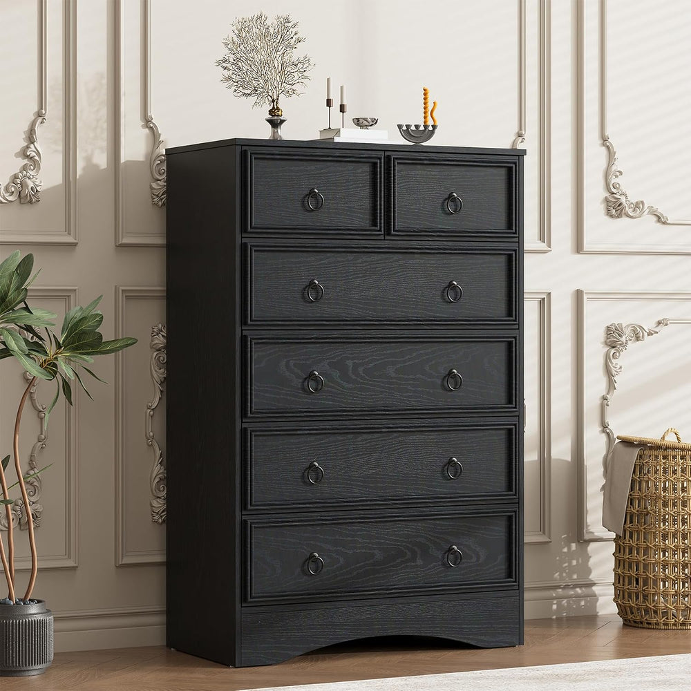 VVFLU 48'' Tall Black Dresser with 6 Drawers Chest of Drawers for Bed...