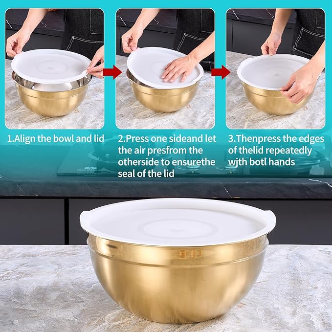 4 Piece Gold Mixing Bowls With Lids