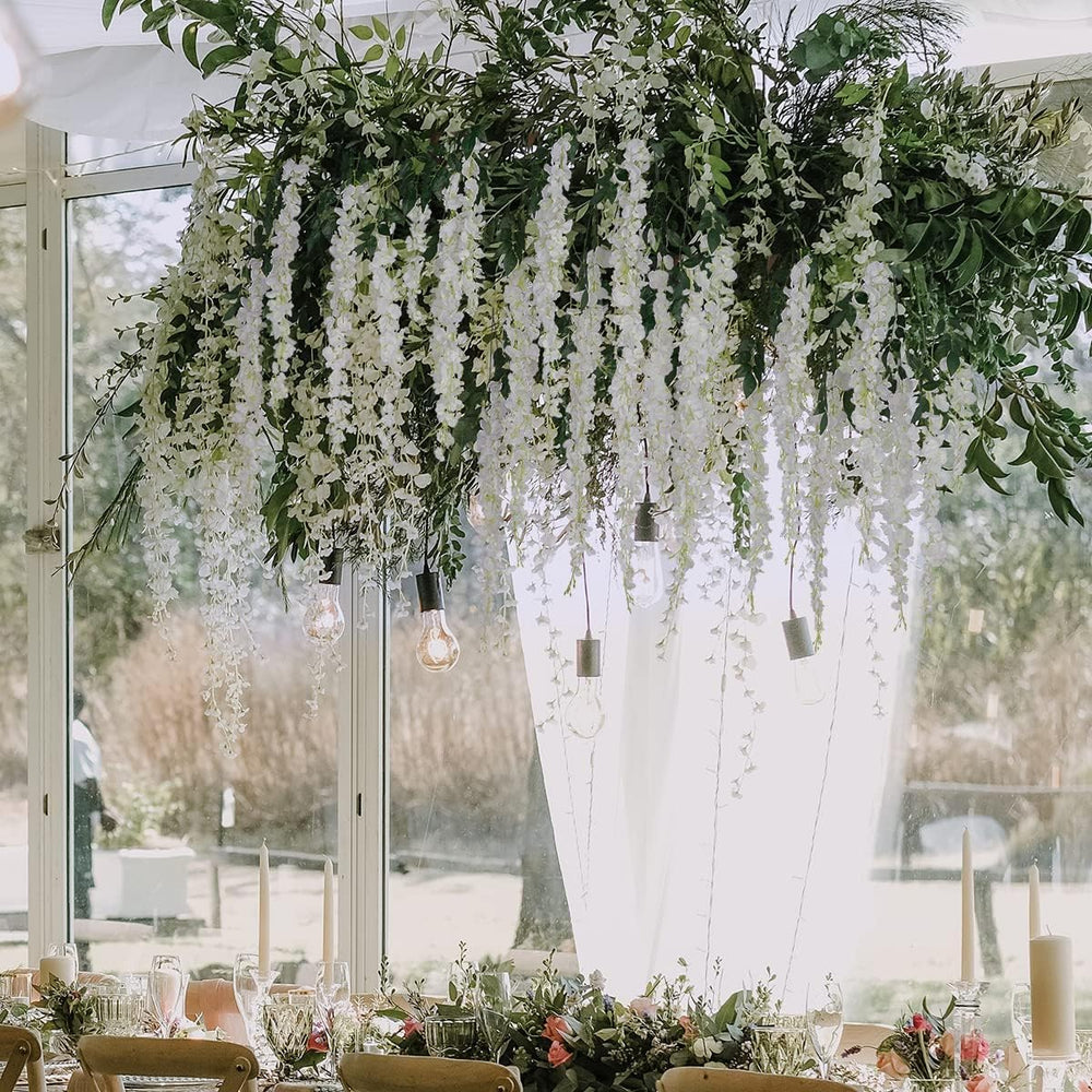 Artificial Wisteria Garland 3Pcs 7.2Ft/Piece White Wisteria Hanging Flowers