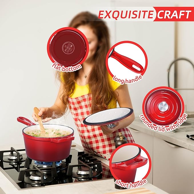 HaSteeL 3 QT Cast Iron Saucepan, Enamel dutch oven - Image 4