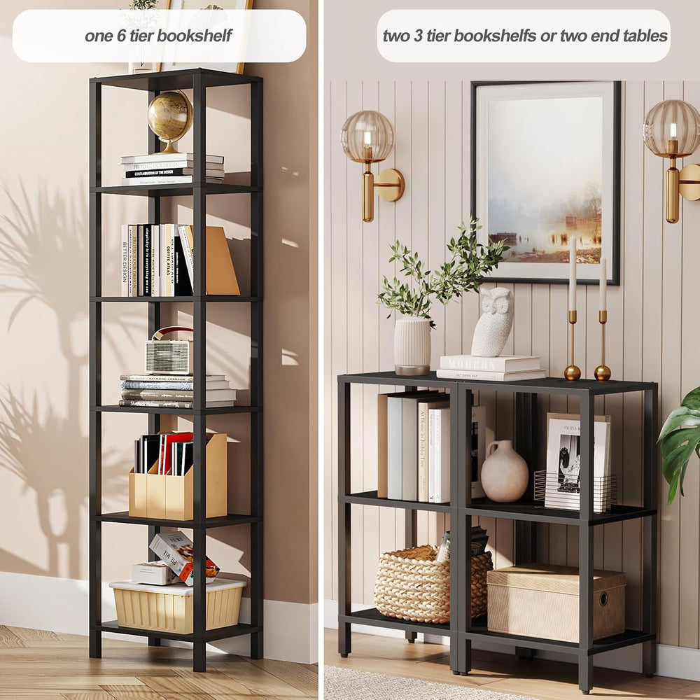 TUTOTAK Bookshelf, 6-Tier Tall Book Shelf, Narrow Bookcase for Small Space, D...
