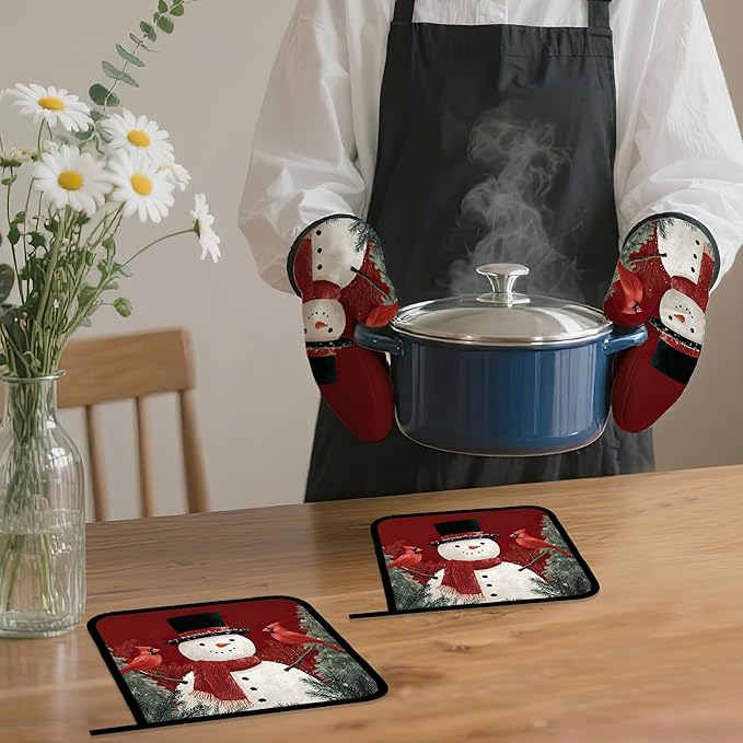 Christmas Snowman Oven Mitts and Pot Holders, Cardinal Heat Resistant Oven - Image 7