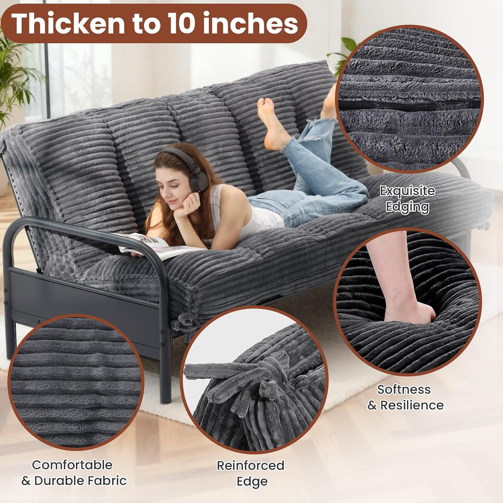 10" Futon Mattress Queen Size,Futons Sofa Couch Bed with Straps, Thick C...