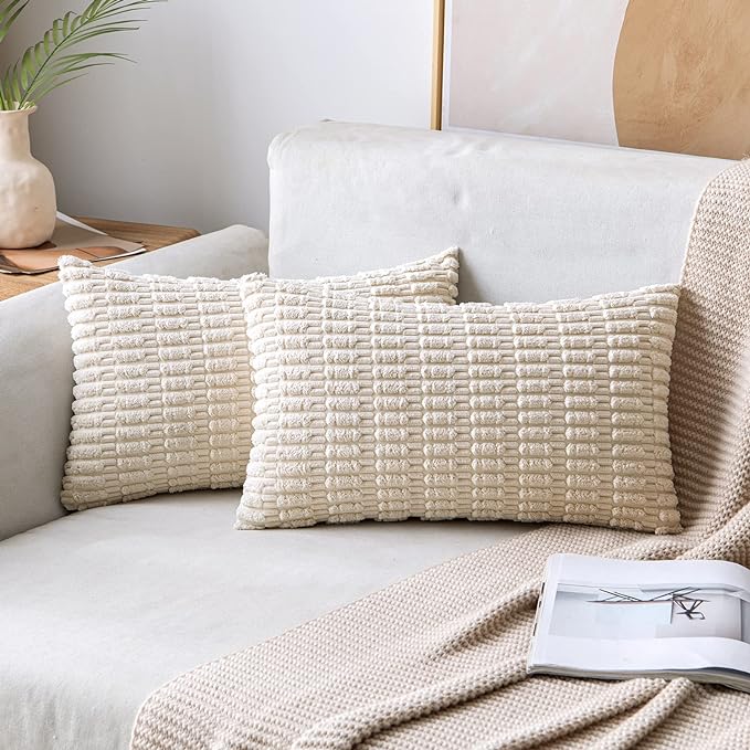 MIULEE Pack of 2 Corduroy Decorative Lumbar Throw Pillow Covers 24x14 Inch Soft by MIULEE