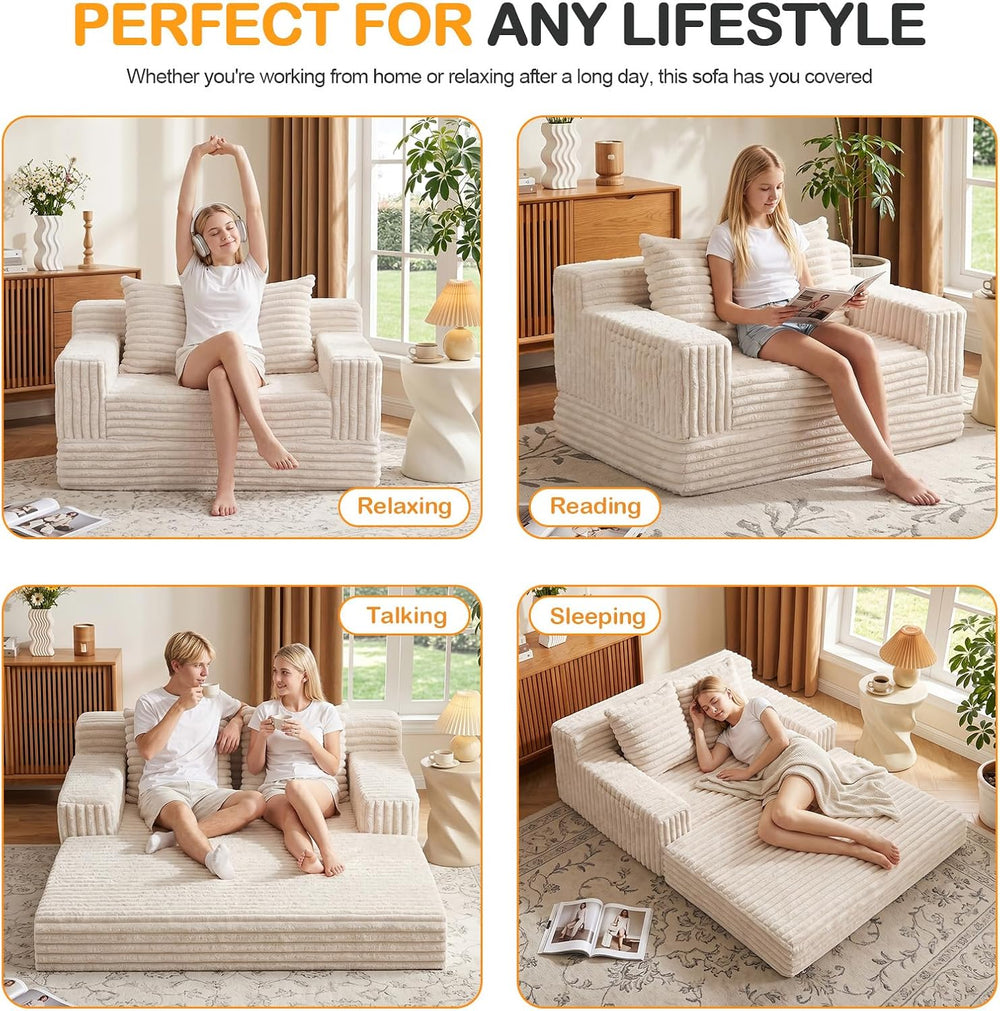 Erament Boneless Loveseat Convertible Sofa Bed, Folding Floor Futon Sleeper S...