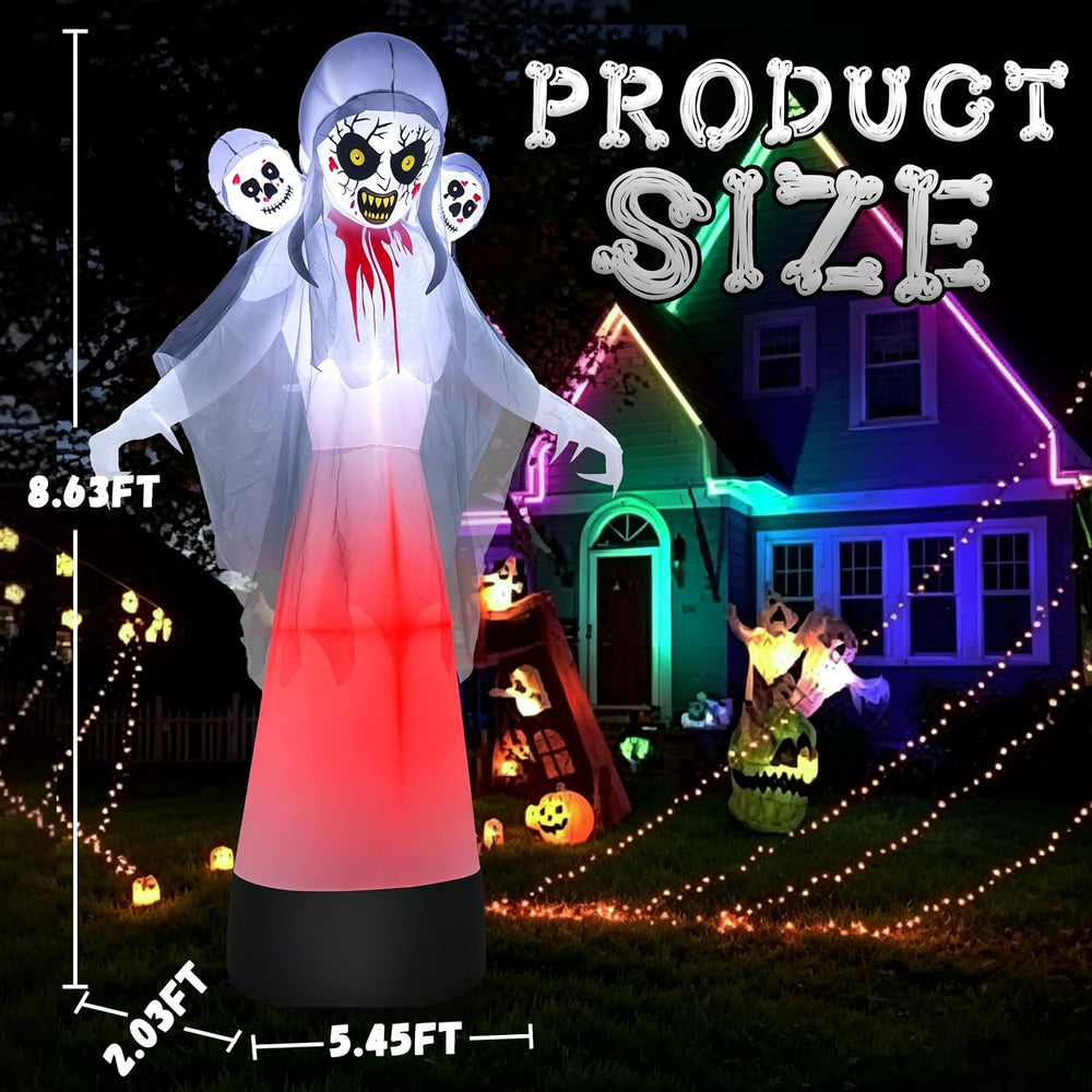 8.6FT Halloween Inflatable Grim Reaper Ghost with Skull Heads