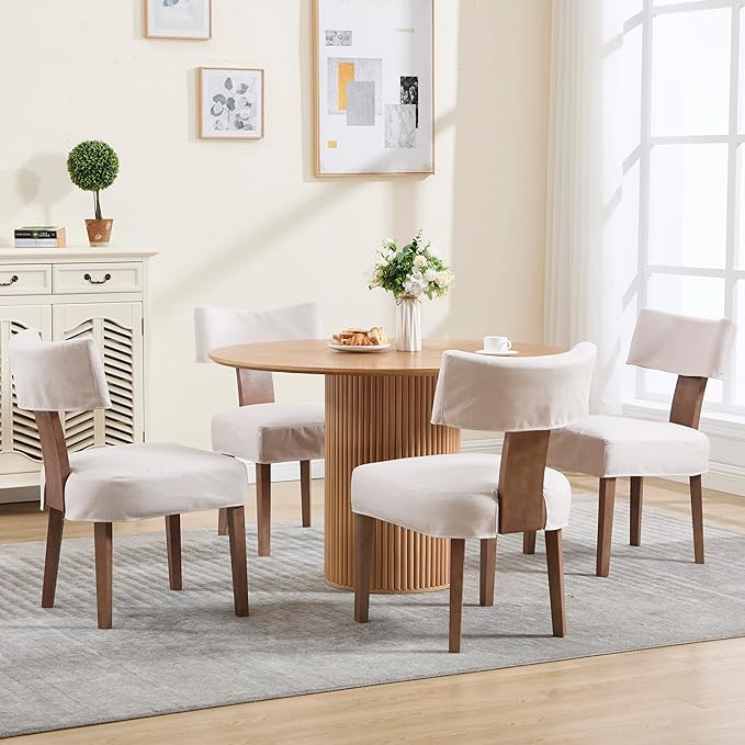 Upholstered Dining Chairs Set of 6 with Seat Covers, Modern Wooden Kitchen Ch...