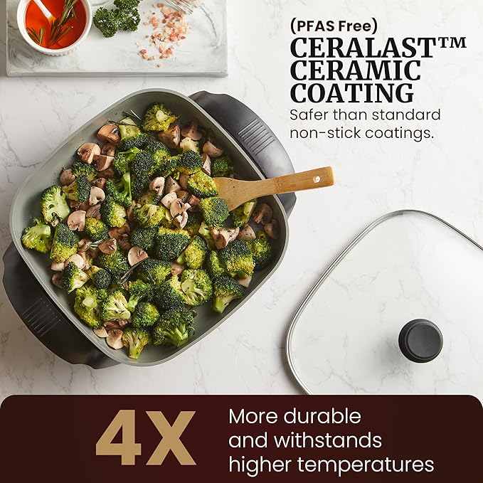 Elite Gourmet 12" x 12" x 3" Ceralast™ PFAS Free Ceramic Electric Skillet - Image 6