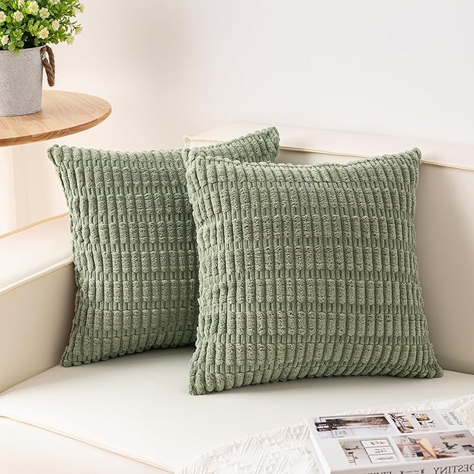 Pack of 2 Corduroy Decorative Throw Pillow Covers 20x20 InchSoft Boho Striped by Unknown