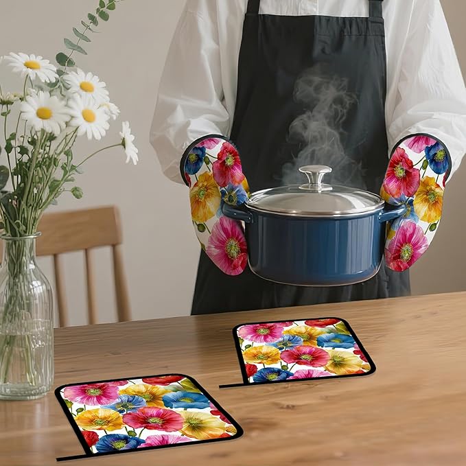 Poppy Flower Oven Mitts and Pot Holders - Image 7