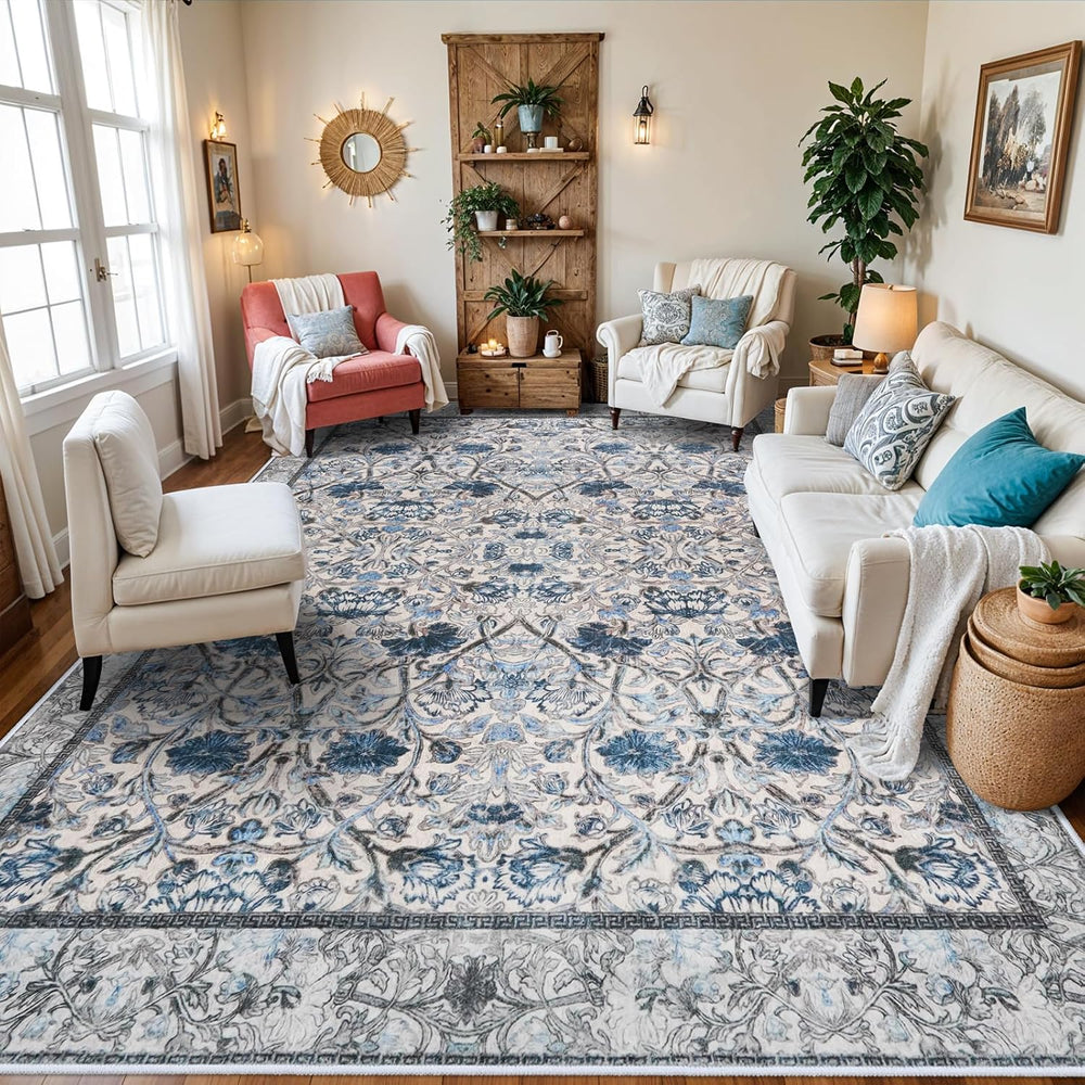 9x12 Area Rugs Living Room: Soft Machine Washable Floral Vintage Large Rugs
