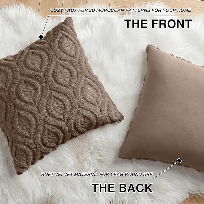 decorUhome Throw Pillow Covers 18x18 Inch Set of 2, Soft Plush Faux Wool Brown - Image 8